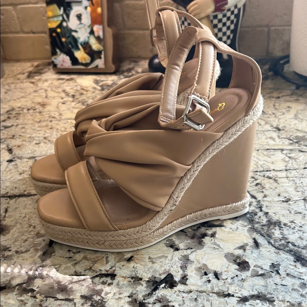 Cupid Tan Wedge Sandals